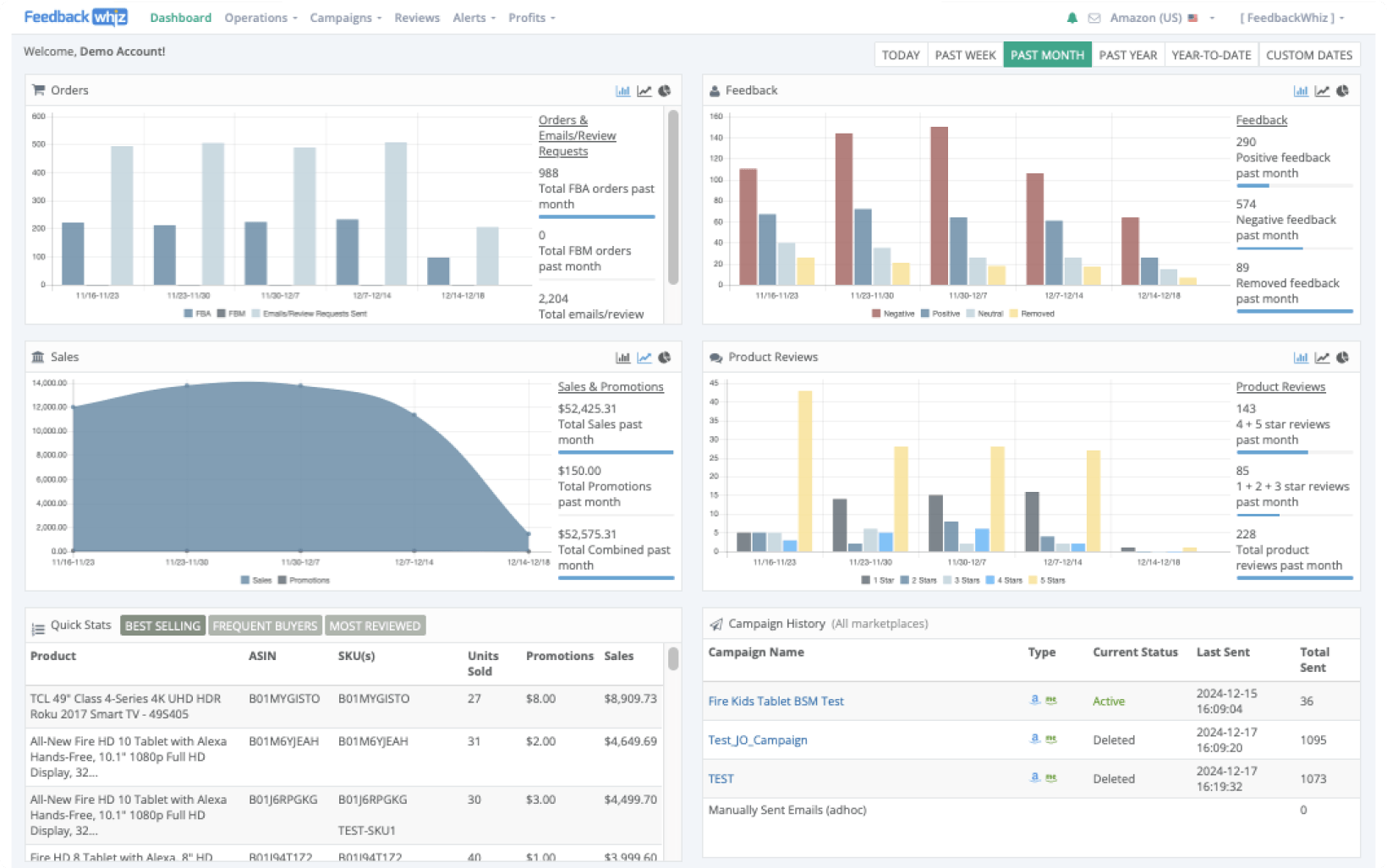 FeedbackWhiz Emails desktop interface screenshot