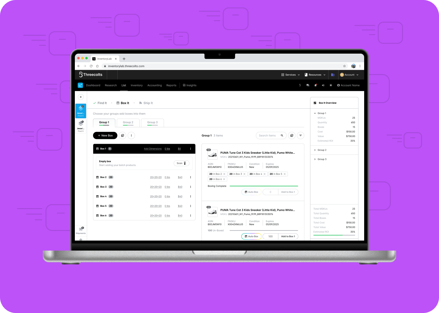 InventoryLab product setup interface