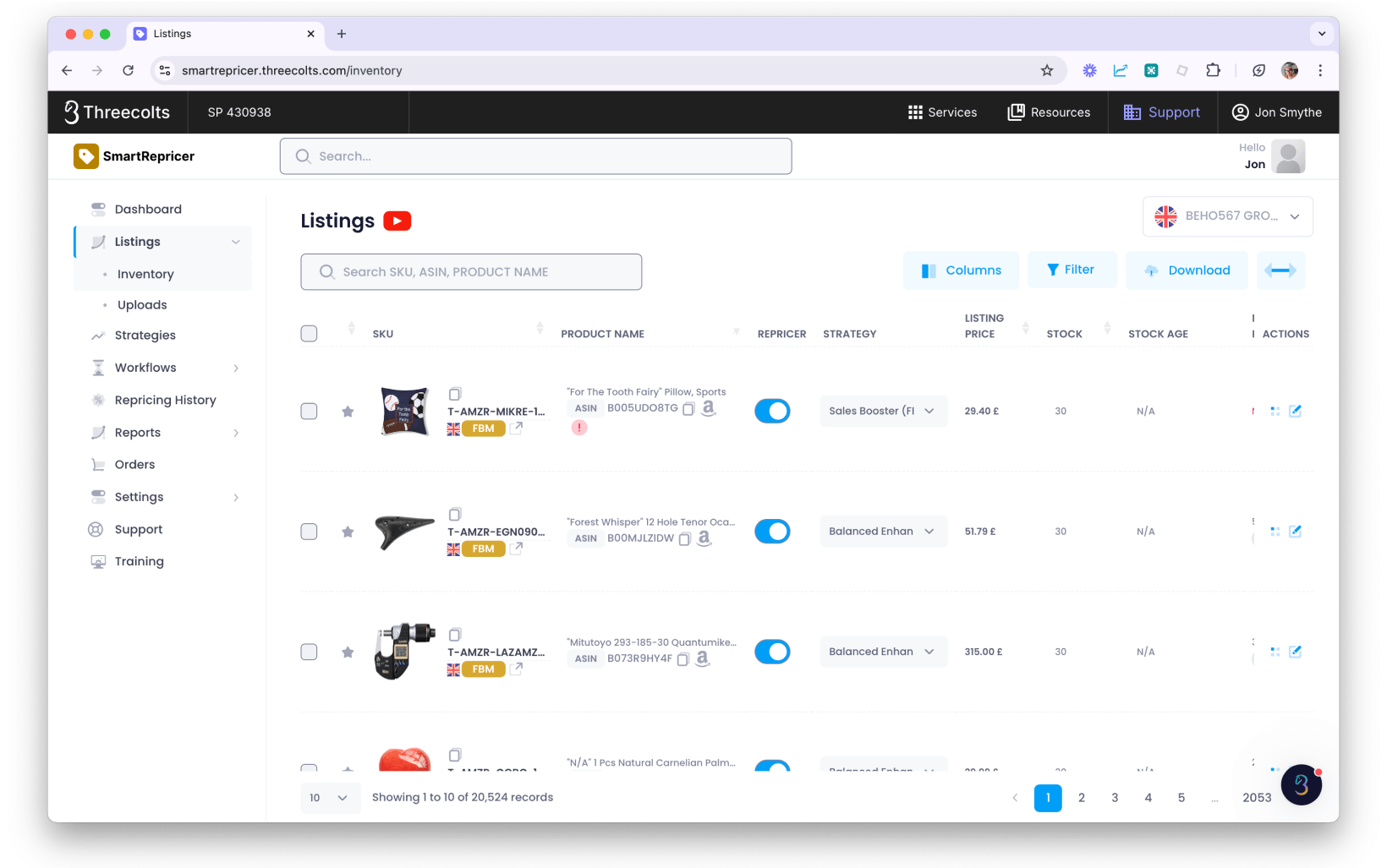 SmartRepricer dashboard screenshot