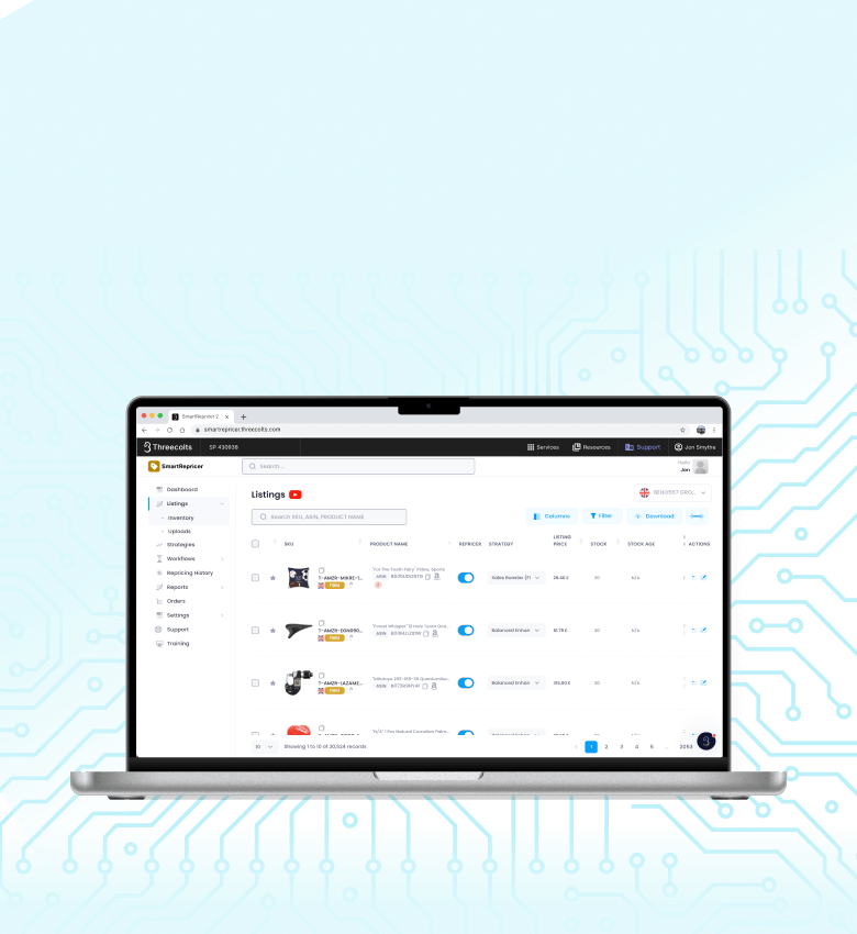 SmartRepricer mobile pricing rules interface