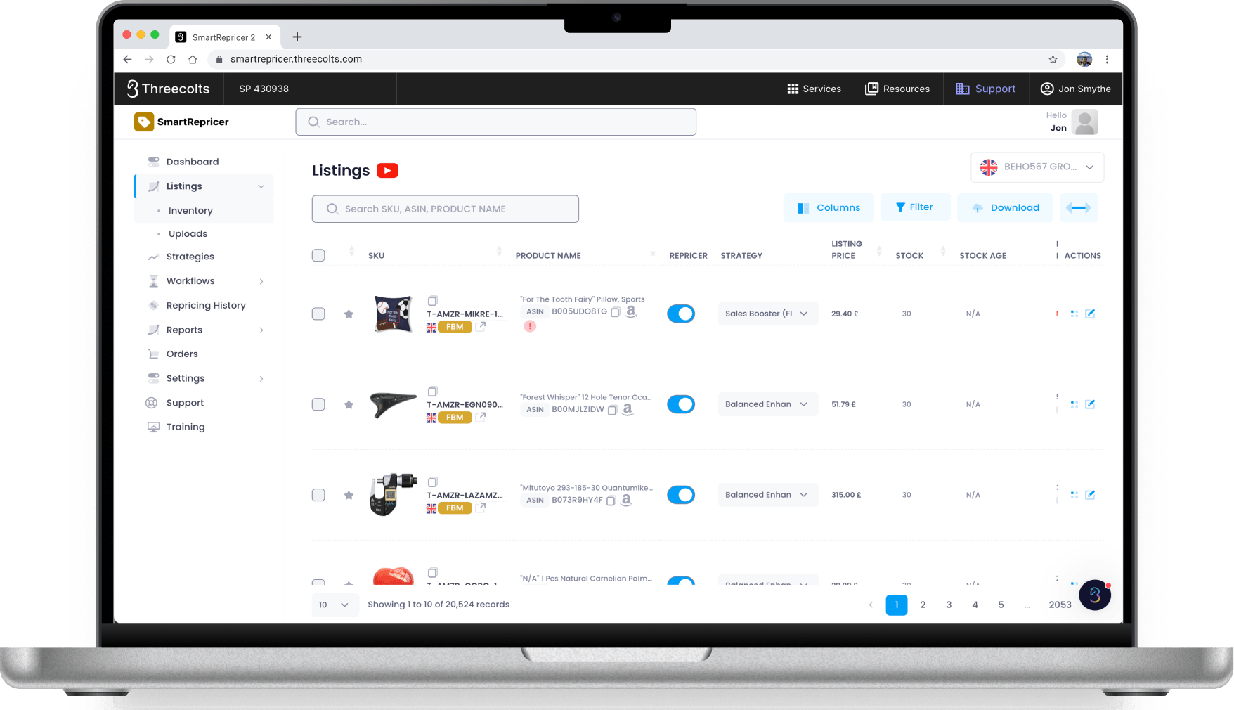 SmartRepricer pricing rules interface